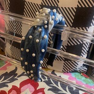 Pearl Embellished Denim Headband